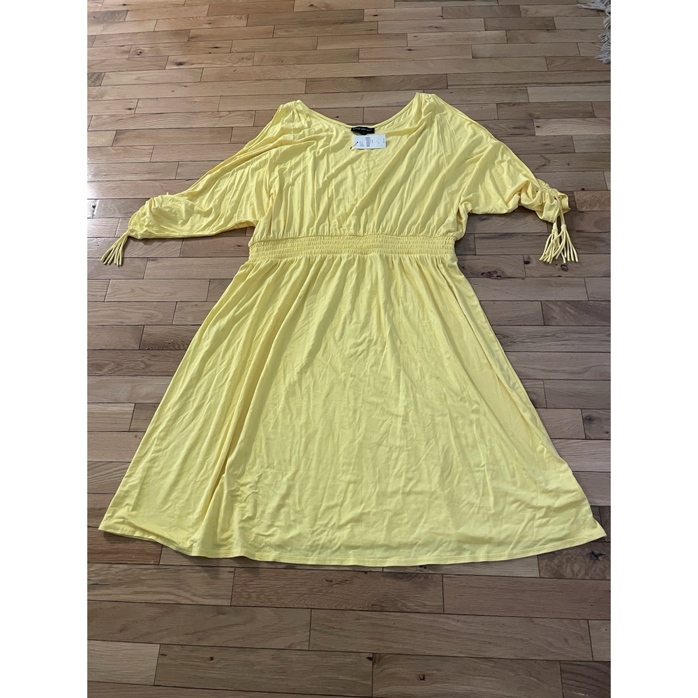 Lane Bryant Yellow Cold‎ Shoulder Elastic Waist Dress Womens 18/20 NWT